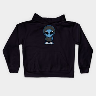 Hooded Space Alien Peace Hand Sign Blue Kids Hoodie